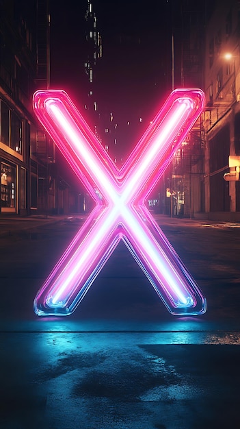 Letra de fuente de neón X representación 3D alfabeto de neón