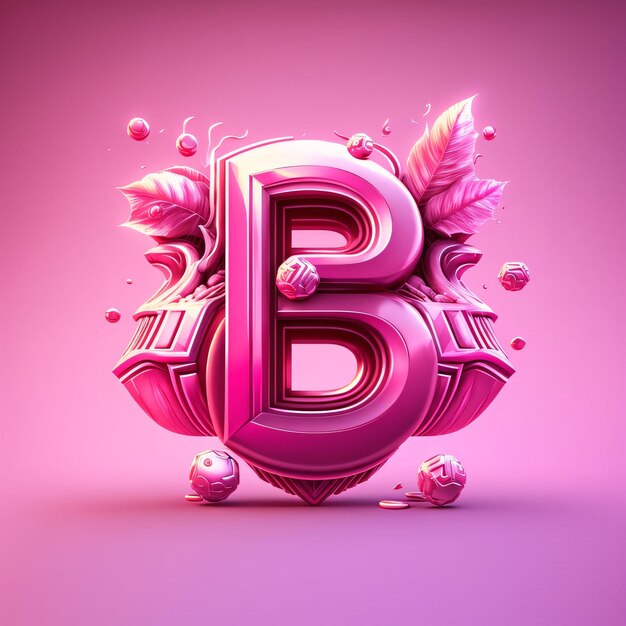 Letra futurista B renderização 3D de fundo rosa