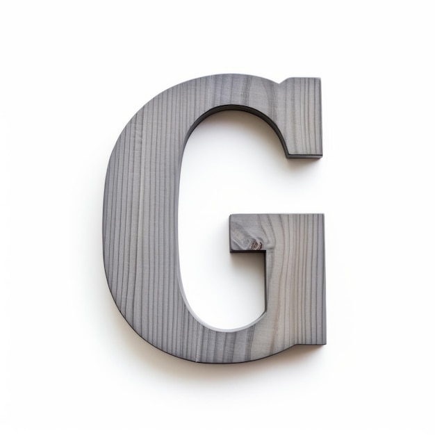 Foto letra g de madeira cinzenta com fundo branco