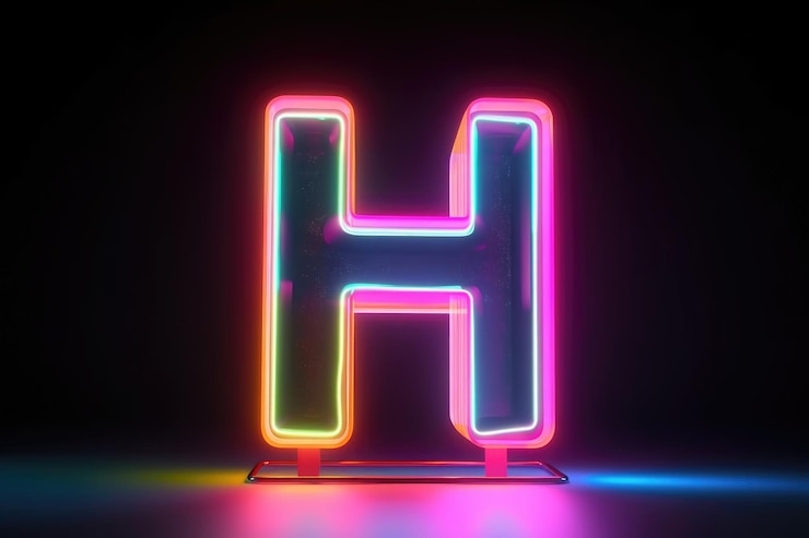 Foto la letra h es de estilo neón retro sobre fondo blanco