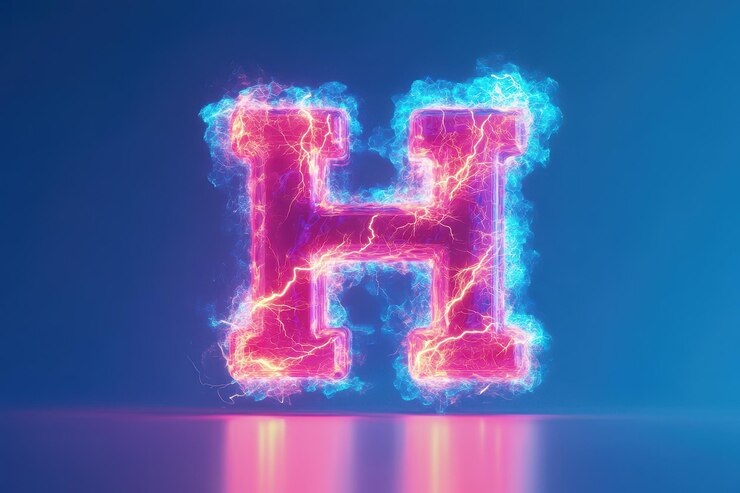 Foto la letra h está en un color rosa brillante y azul con un púrpura