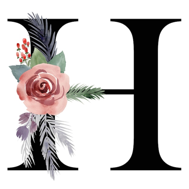 Letra H floral con flores de navidad