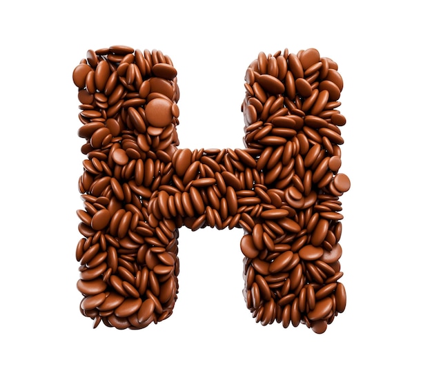 Foto letra h hecha de chocolate frijoles recubiertos caramelos de chocolate alfabeto palabra h ilustración en 3d