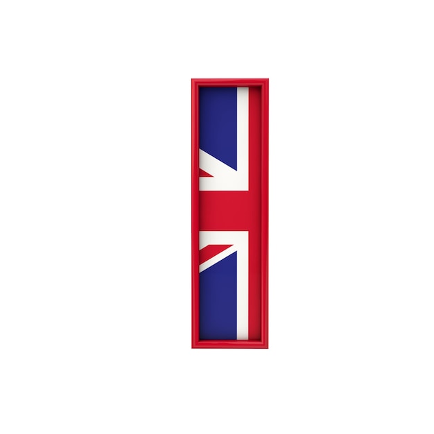 Letra I Union Jack font Gran Bretaña bandera rotulación 3D Rendering