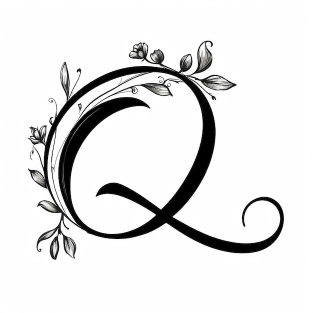 Foto letra inicial q floral desenhada à mão botânica boho ícone logotipo design símbolo de ilustração vetorial