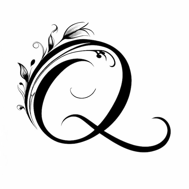 Foto letra inicial q floral dibujado a mano botánico boho icono diseño del logotipo símbolo de ilustración vectorial
