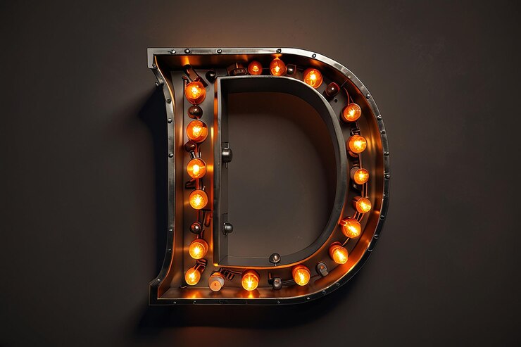 Foto letra j 3d en metal y madera con luces encendidas