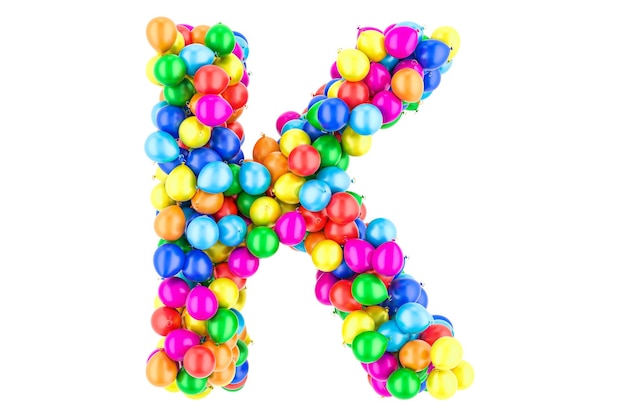 Foto letra k da renderização 3d de balões coloridos