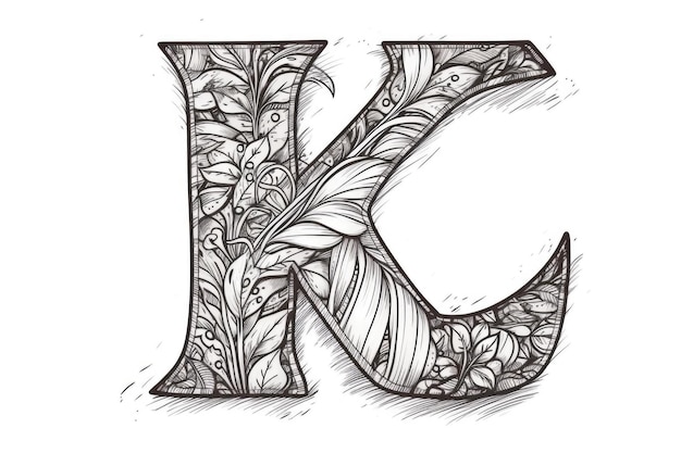 La letra k dibujada a mano en estilo garabatos sobre fondo blanco