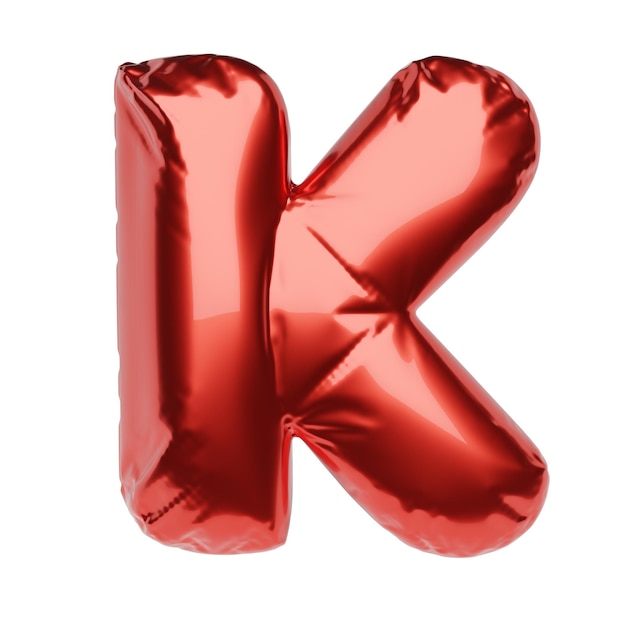 Letra K feita de balão inflável vermelho isolado em fundo branco ilustração de renderização 3D