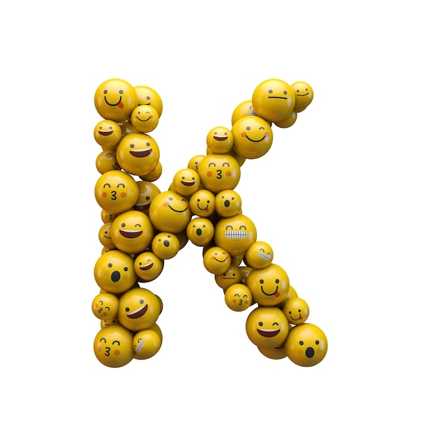 Letra K fuente de caracteres emoji Representación 3D