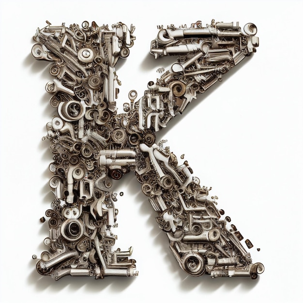Letra K hecha de muchas llaves, aislada en blanco, elemento de diseño, para diseño, decoración, para niños