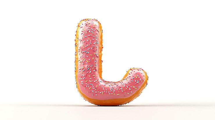 Foto letra l alfabeto de rosquilla 3d en fondo blanco