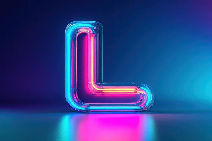 Foto la letra l está hecha de luces de neón y está sobre un fondo púrpura