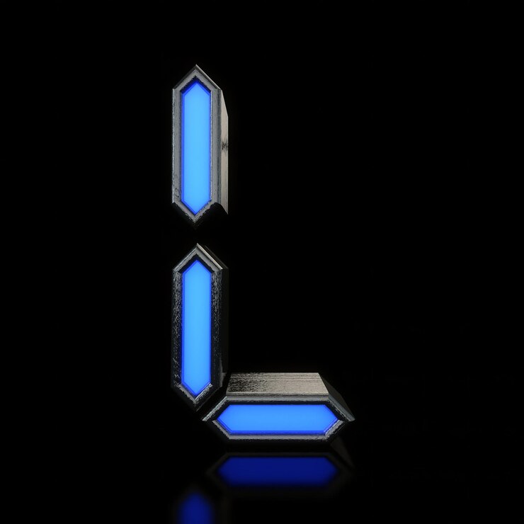Foto letra l neón azul futurista led fuente digital 3d rendering