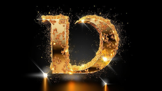 Letra LD Fondo elegante con elementos de marco de corazón dorado y decoración de efecto de luz brillante creada por IA generativa