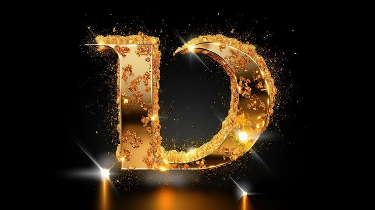 Foto letra ld fondo elegante con elementos de marco de corazón dorado y decoración de efecto de luz brillante creada por ia generativa
