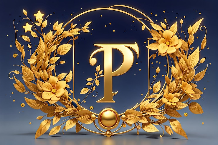 Foto la letra de lujo p logotipo estrella de oro real