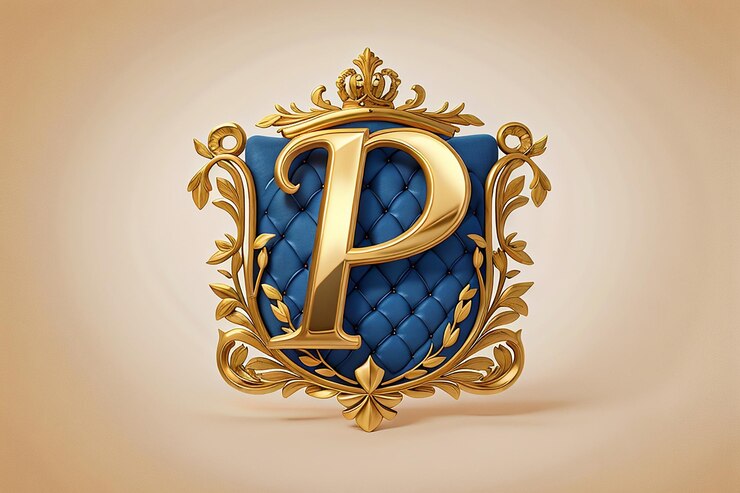 Foto la letra de lujo p logotipo estrella de oro real