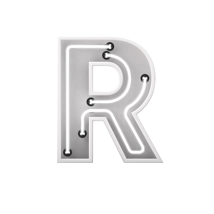 Foto letra de luz de estilo neón blanco r neón brillante letra mayúscula representación 3d