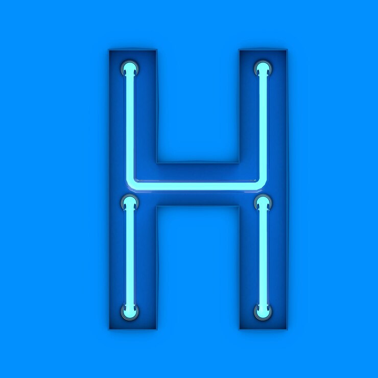 Foto letra de luz de estilo neón h brillante neón mayúscula d representación