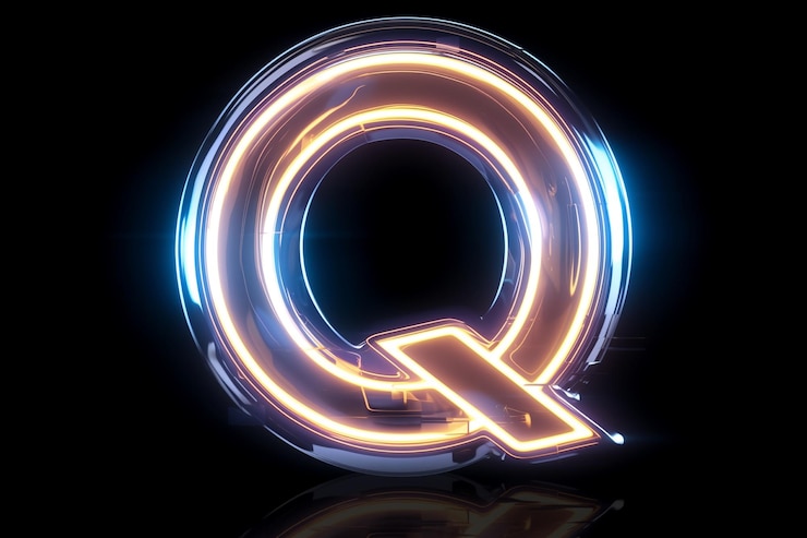 Foto letra de luz de neón q sobre fondo negro