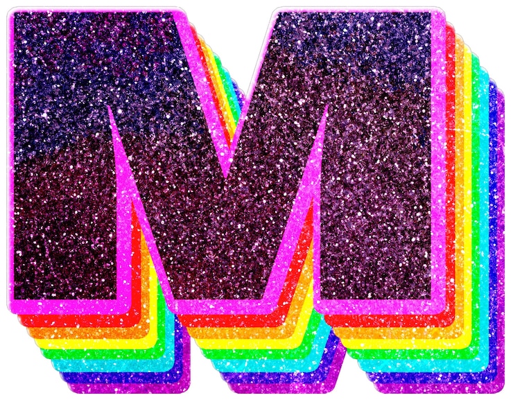 Foto letra m capas de arco iris brillo png pegatina fuente del alfabeto