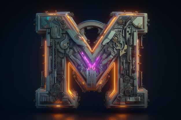 Letra M cyberpunk colores claros