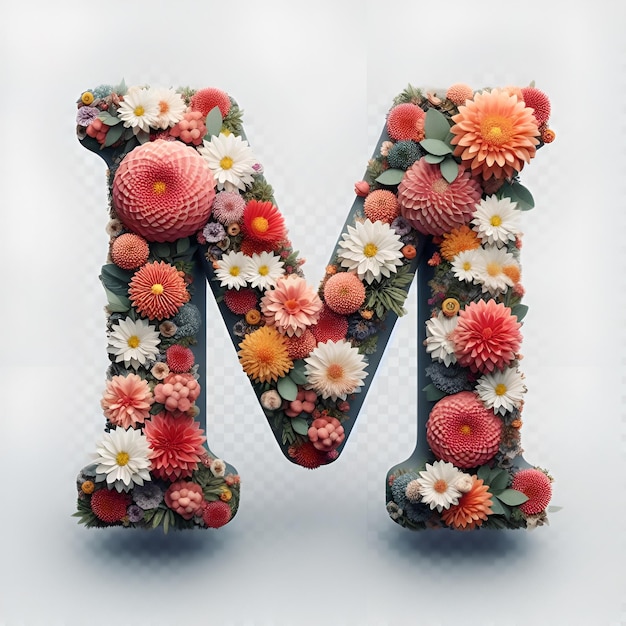Foto una letra m hecha de flores