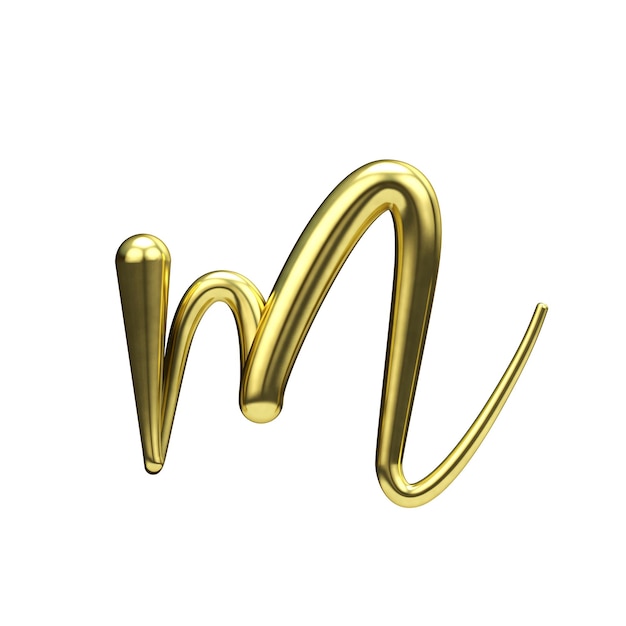Letra M oro fuente de escritura manuscrita 3D Rendering