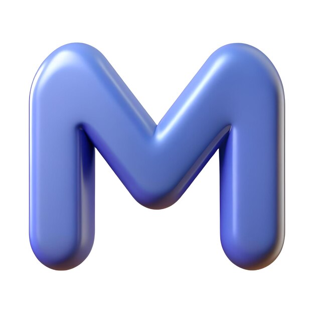 La letra M renderizada en 3D en estilo de dibujos animados azul brillante