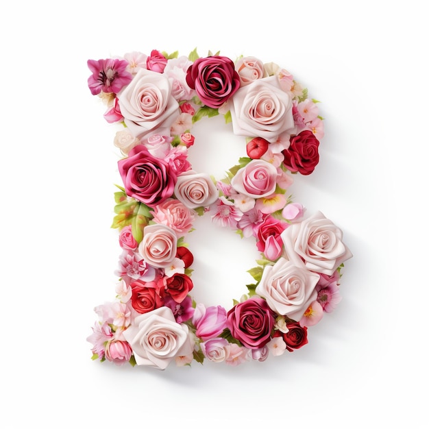 Letra mayúscula del alfabeto colorido b hecha con flores fuente de flores de primavera verano