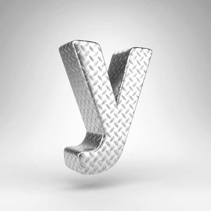 Foto letra y minúscula sobre fondo blanco. fuente renderizada 3d de aluminio con textura de placa a cuadros.