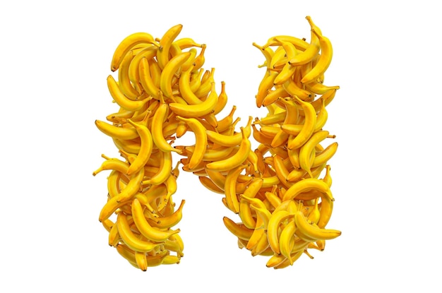 Letra N da renderização 3D de bananas