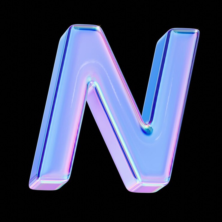 Foto letra n en estilo cromático 3d