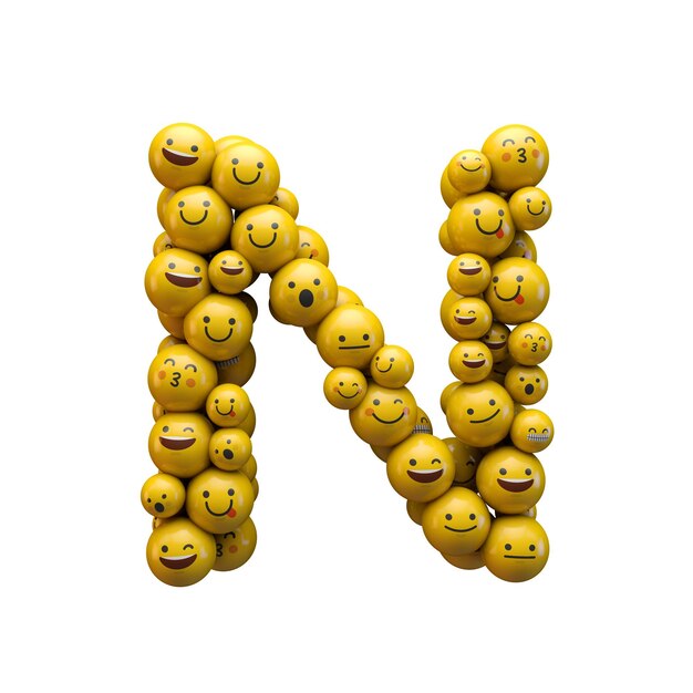 Letra N fuente de caracteres emoji Representación 3D