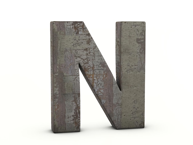 La letra N de metal oxidado