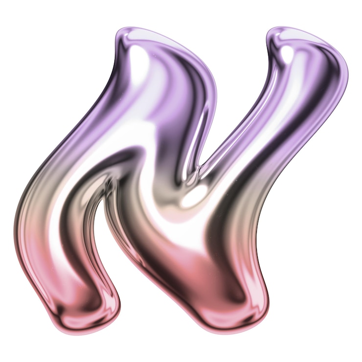 Foto letra n png holográfica fuente de cromo fluido fondo transparente