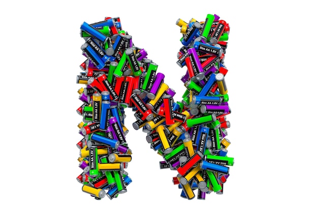 Letra N de renderizado 3D de pilas AA de colores