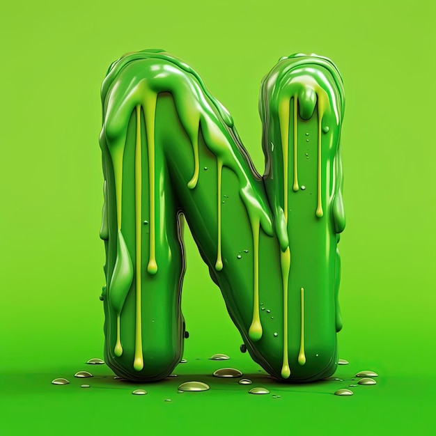 una letra n verde animada con líquido en el medio al estilo del realismo ingenuo