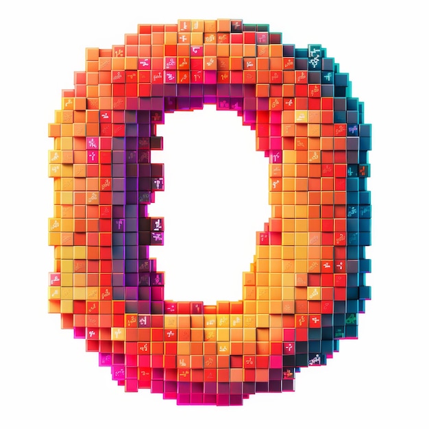 La letra O en estilo de pixel art voxel de 8 bits aislada en blanco perfecta para juegos retro y digitales