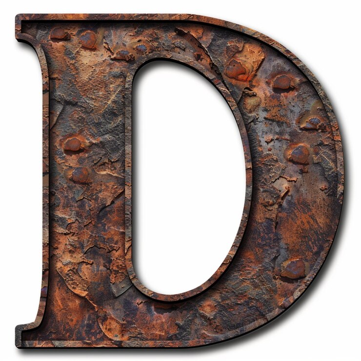 Foto una letra oxidada d que está oxidada con un fondo marrón