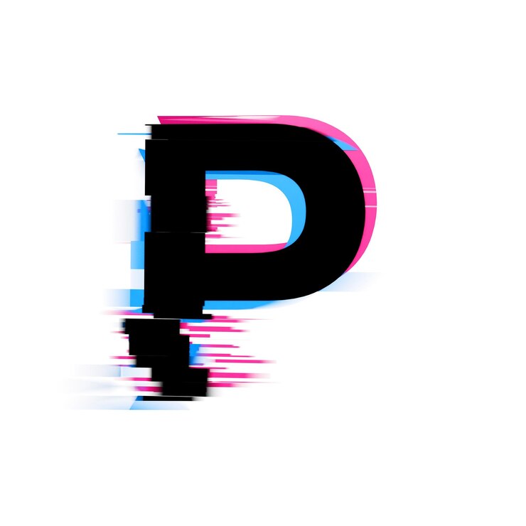 Foto letra p distorsionada efecto de falla de neón fuente de texto d render