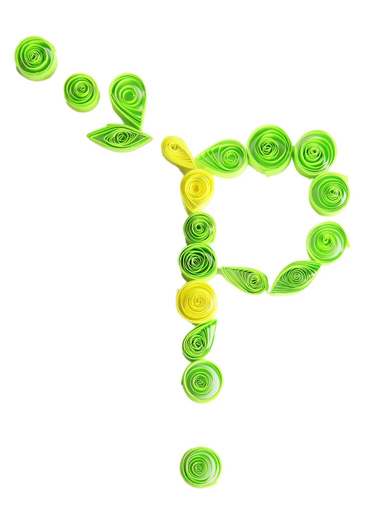 Foto la letra p está hecha de quilling aislado en blanco