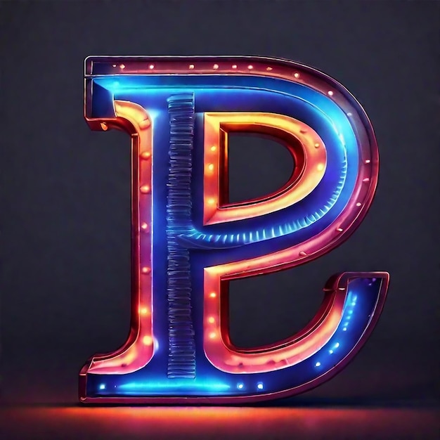 Foto letra p realista con luces brillantes