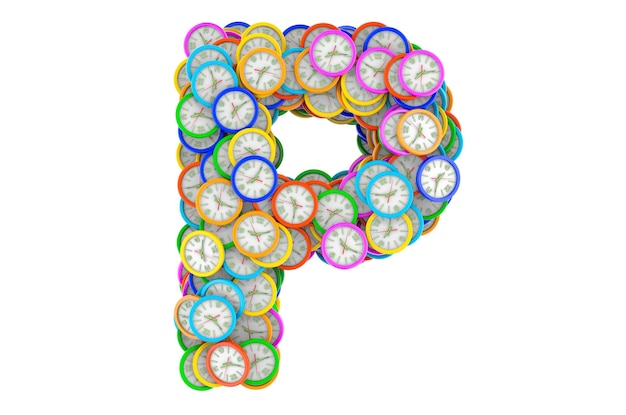 Letra P de la representación 3D de los relojes de pared de colores