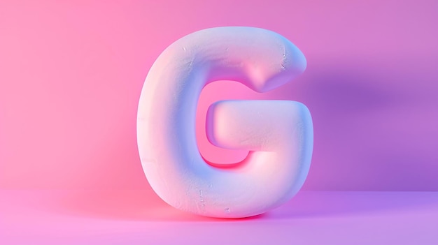 Foto una letra de plástico g está iluminada en rosa azul y púrpura 3d representación letra g 3d estilo decorado tapa