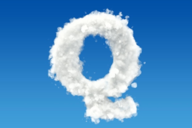 La letra Q del alfabeto de las nubes en el cielo renderización 3D