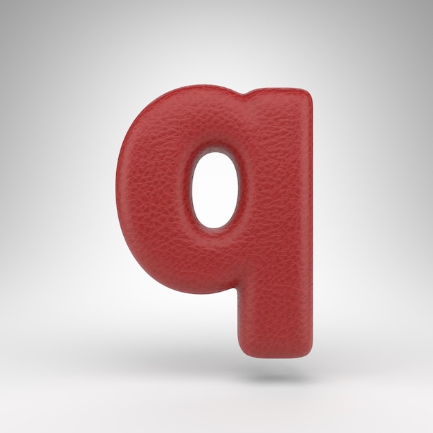 Letra Q minúscula sobre fondo blanco. Letra 3d de cuero rojo con textura de piel.