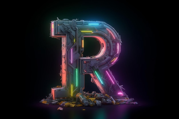 Letra R cyberpunk colores claros